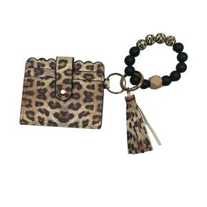 Leopard Print Leather Wristlet Keychain
